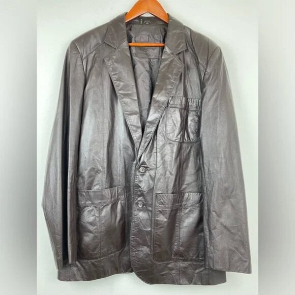 Vintage Bertini size 44R Men’s Brown Leather Button Up Jacket - Picture 1 of 3